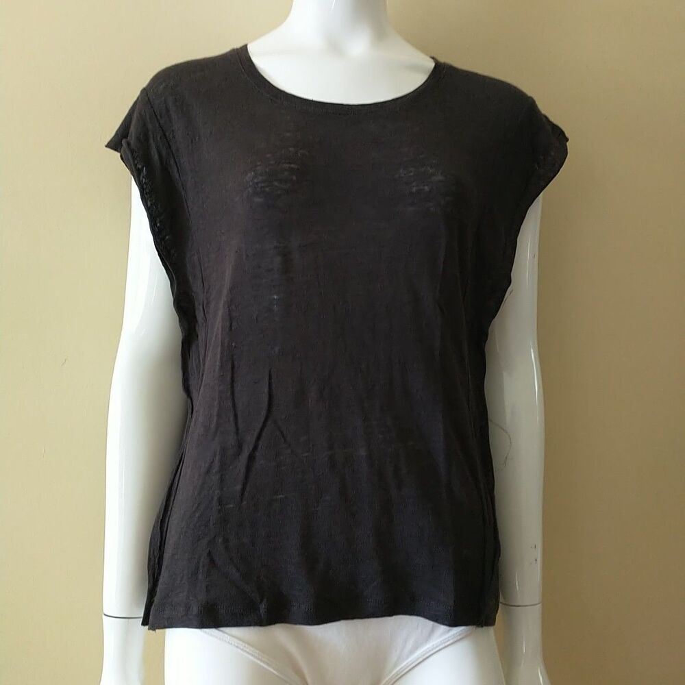 7 For all Mankind Top Womens SX/S*Gray Brown 100% Linen Knit Flutter Sleeve